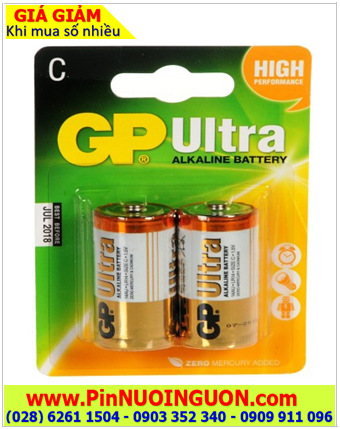 Pin GP Ultra 14AU-U2, LR14; Pin trung C 1.5v GP Ultra 14AU-U2, LR14 Alkaline chính hãng _Vỉ 2viên